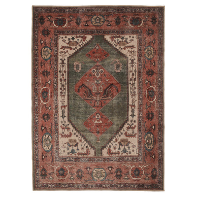 Flatwoven Washable Distressed Terracotta Green Boho Rug - Faro