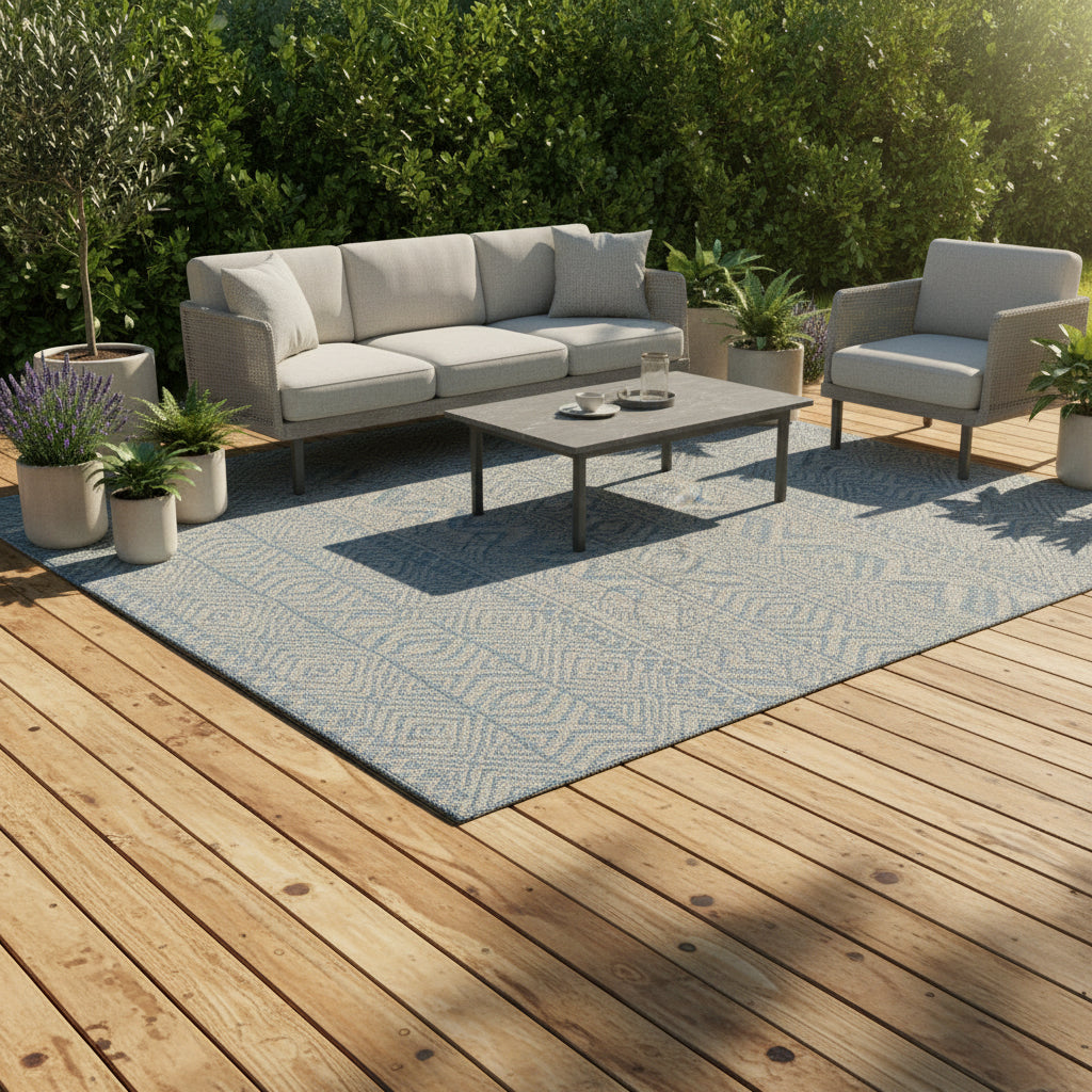 Aqua Blue Aztec Outdoor Rug - Ruskin