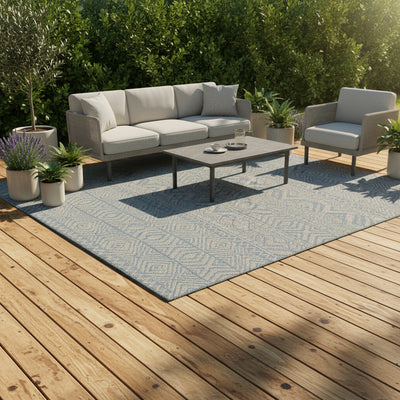 Aqua Blue Aztec Outdoor Rug - Ruskin