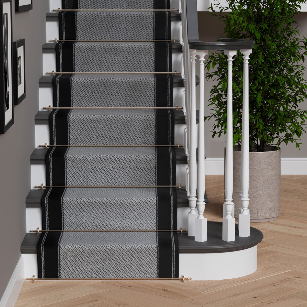Black Border Stair Carpet Runner - Cut to Measure
