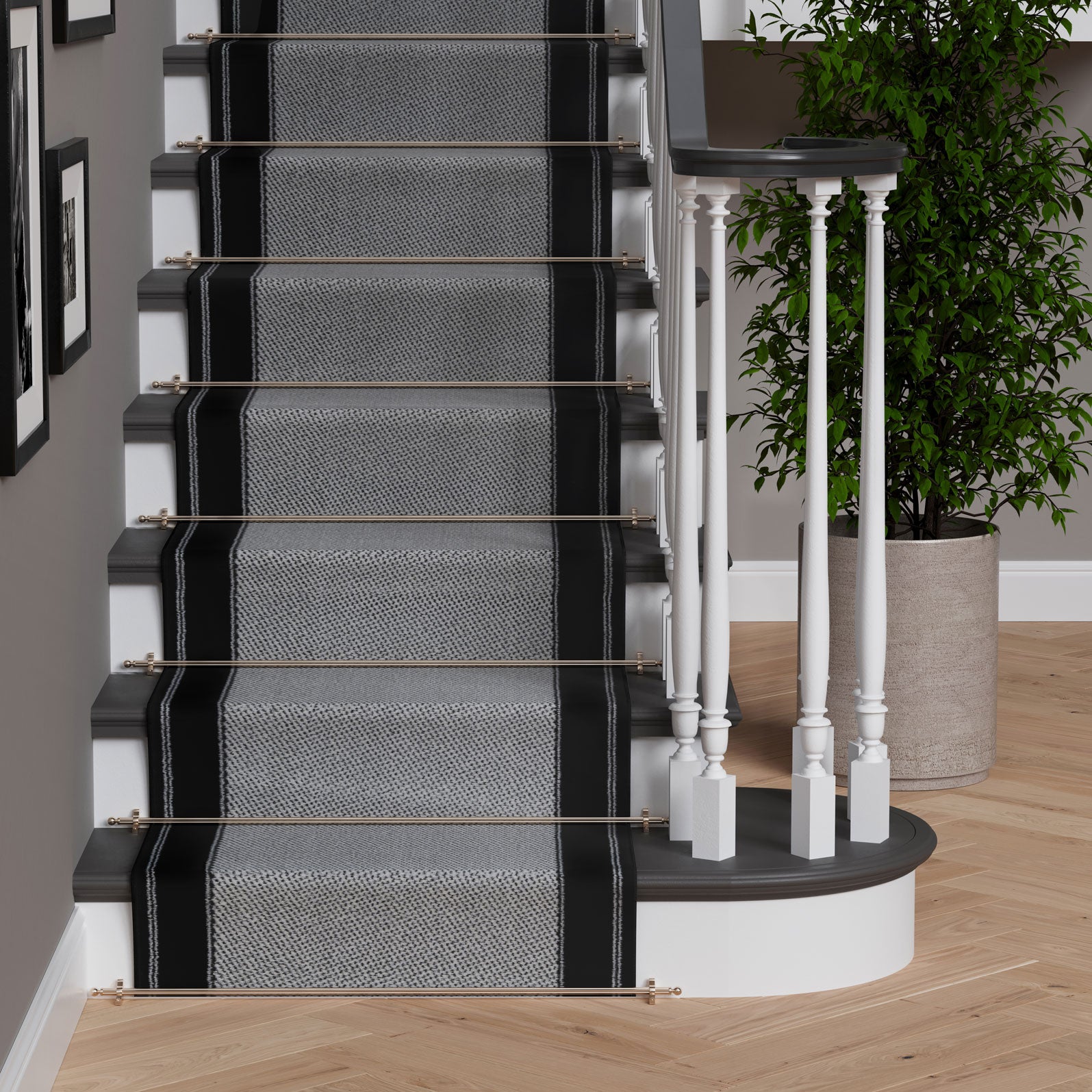 Black Border Stair Carpet Runner - Cut to Measure