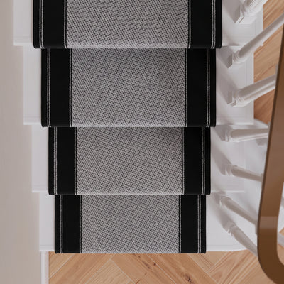 Black Border Stair Carpet Runner - Cut to Measure