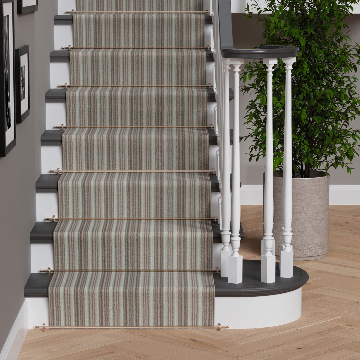 Green Brown Striped Stair Carpet Runner - Cut to Measure