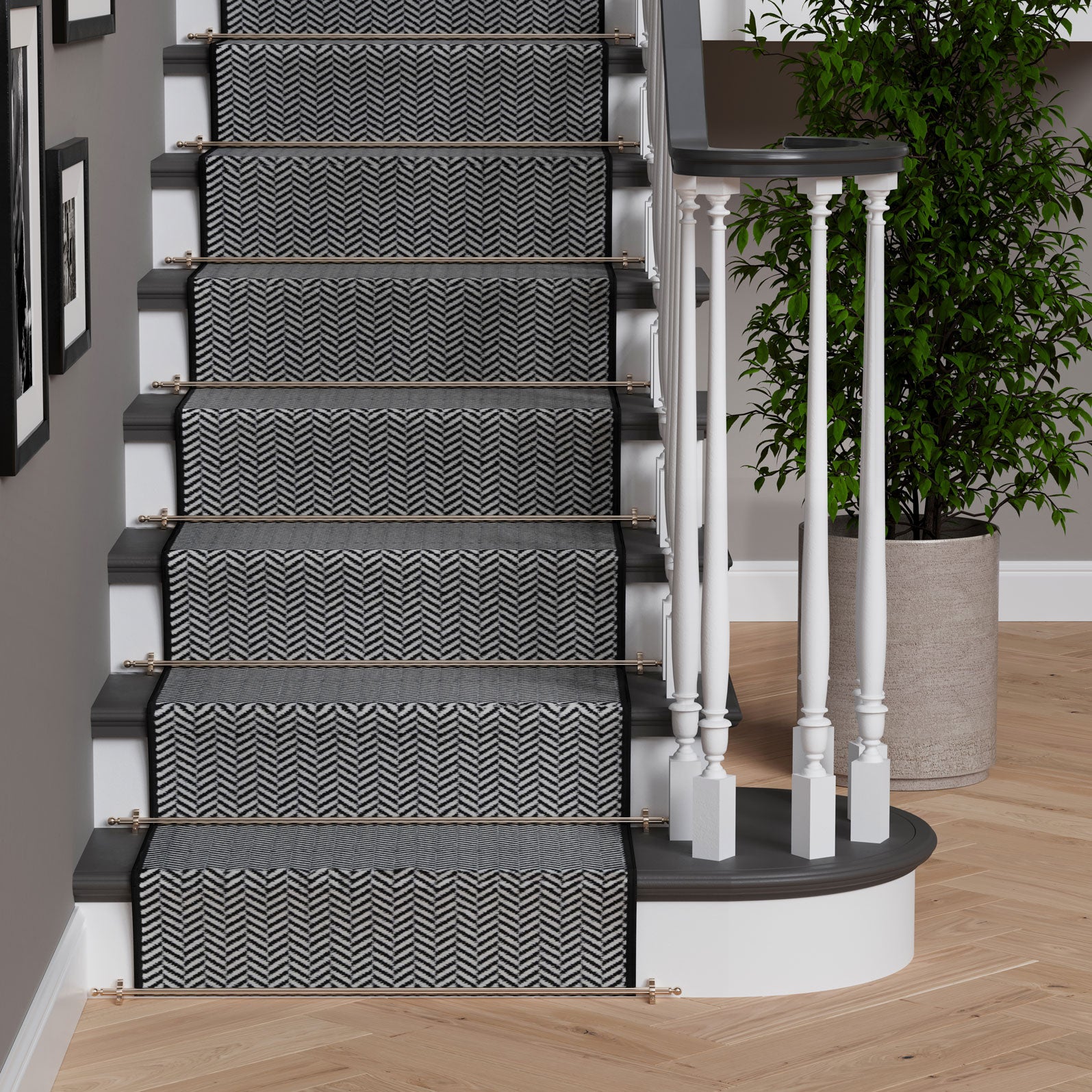 Black Chevron Stair Carpet Runner - Cut to Measure