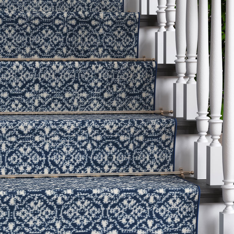 Navy Geometric Stair Carpet Runner - Cut to Measure