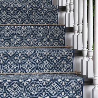 Navy Geometric Stair Carpet Runner - Cut to Measure