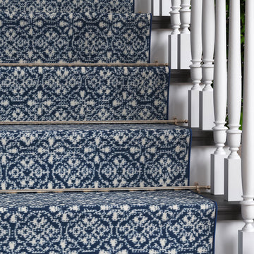 Navy Geometric Stair Carpet Runner - Cut to Measure