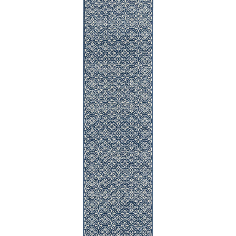Navy Geometric Stair Carpet Runner - Cut to Measure
