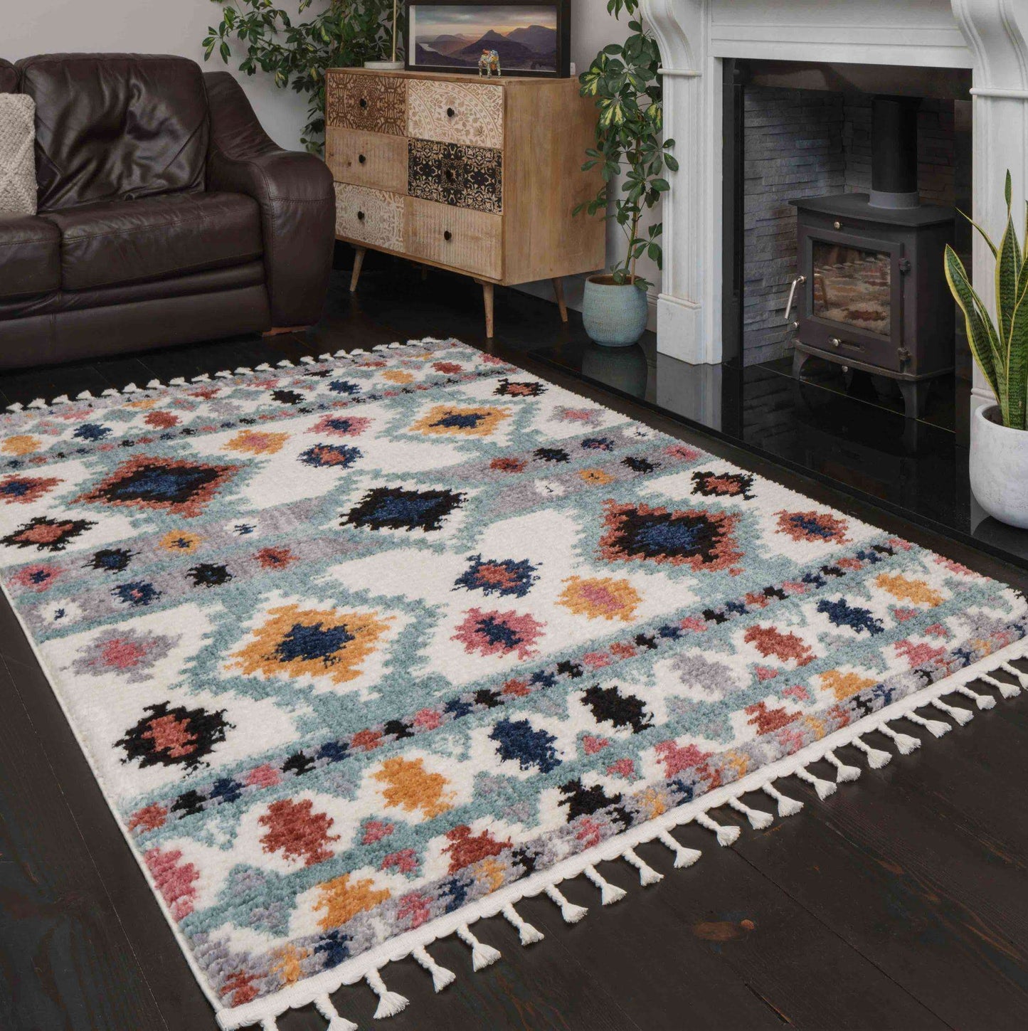 Colourful Aztec Diamond Distressed Moroccan Hall Runner Rugs