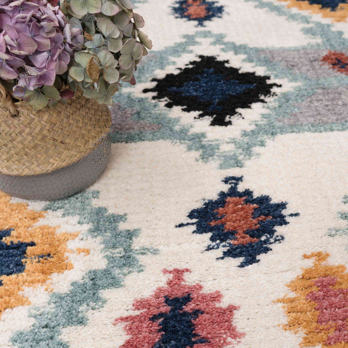 Colourful Aztec Diamond Distressed Moroccan Hall Runner Rugs