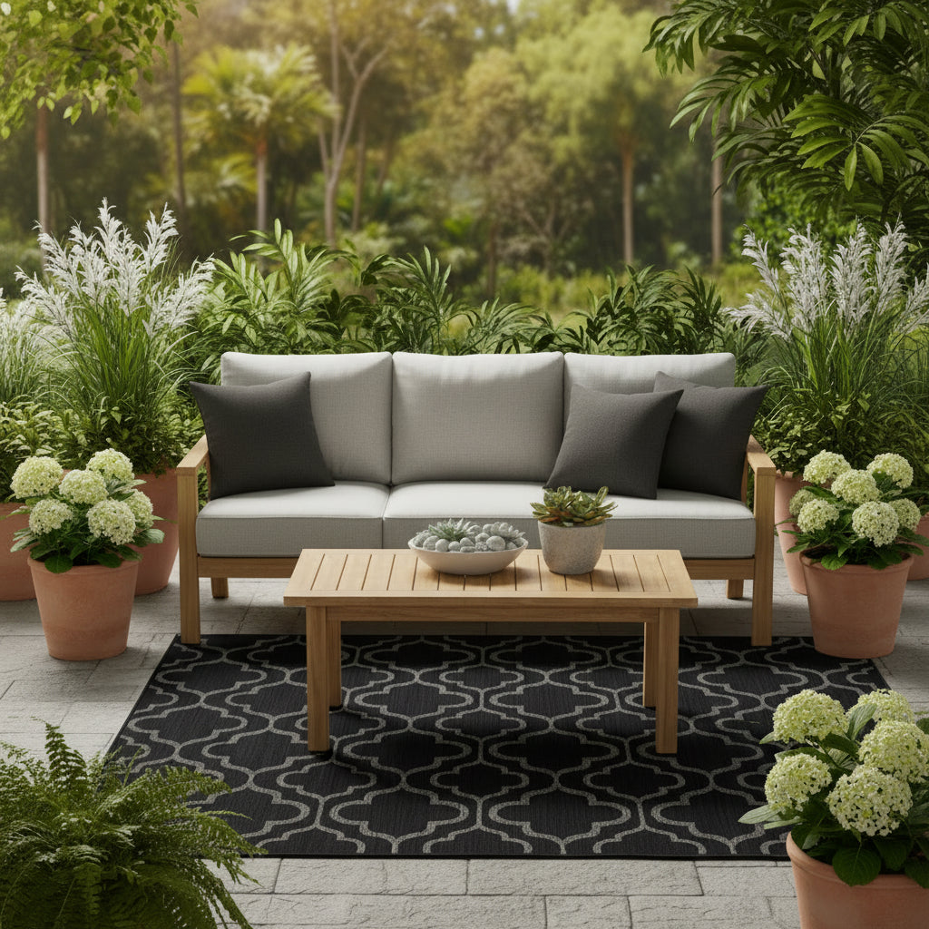 Grey Trellis Outdoor Rug - Seville