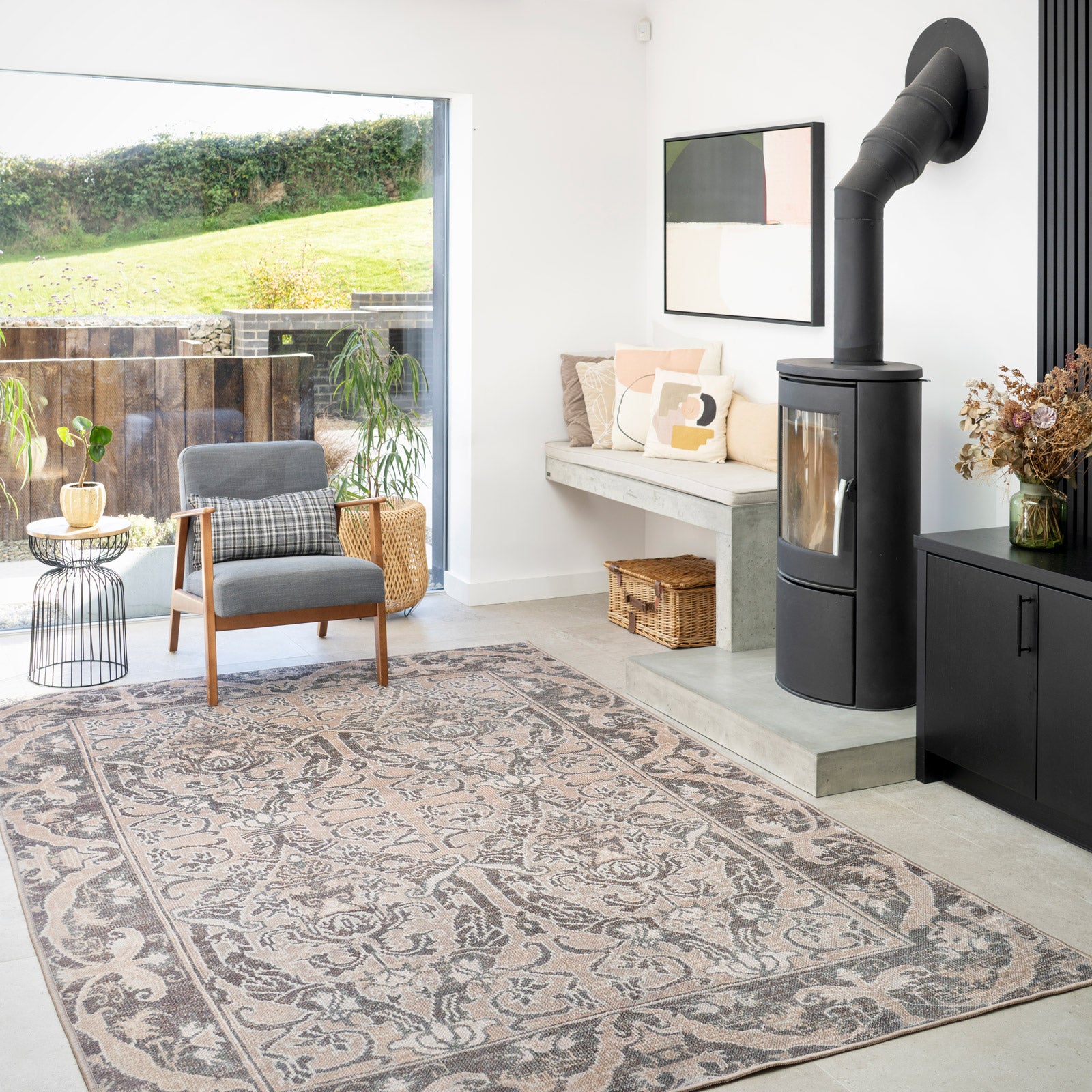 Washable Brown Ornate Jute Style Rug - Eden