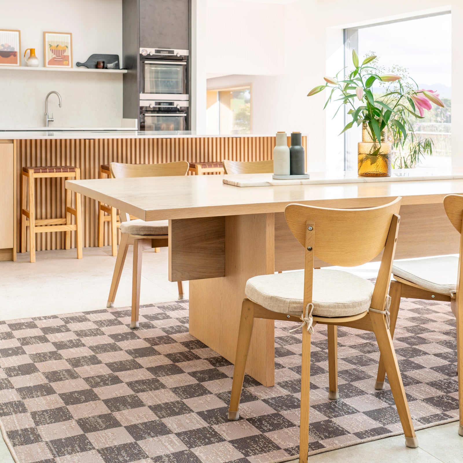 Washable Brown Checkerboard Jute Style Rug - Juno