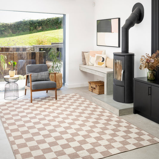 Washable Checkerboard Jute Style Rug - Noa