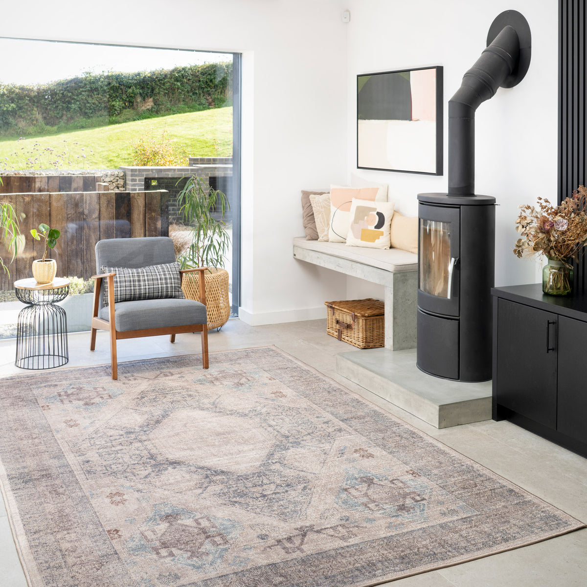 Washable Greige Blue Jute Style Rug - Ruah