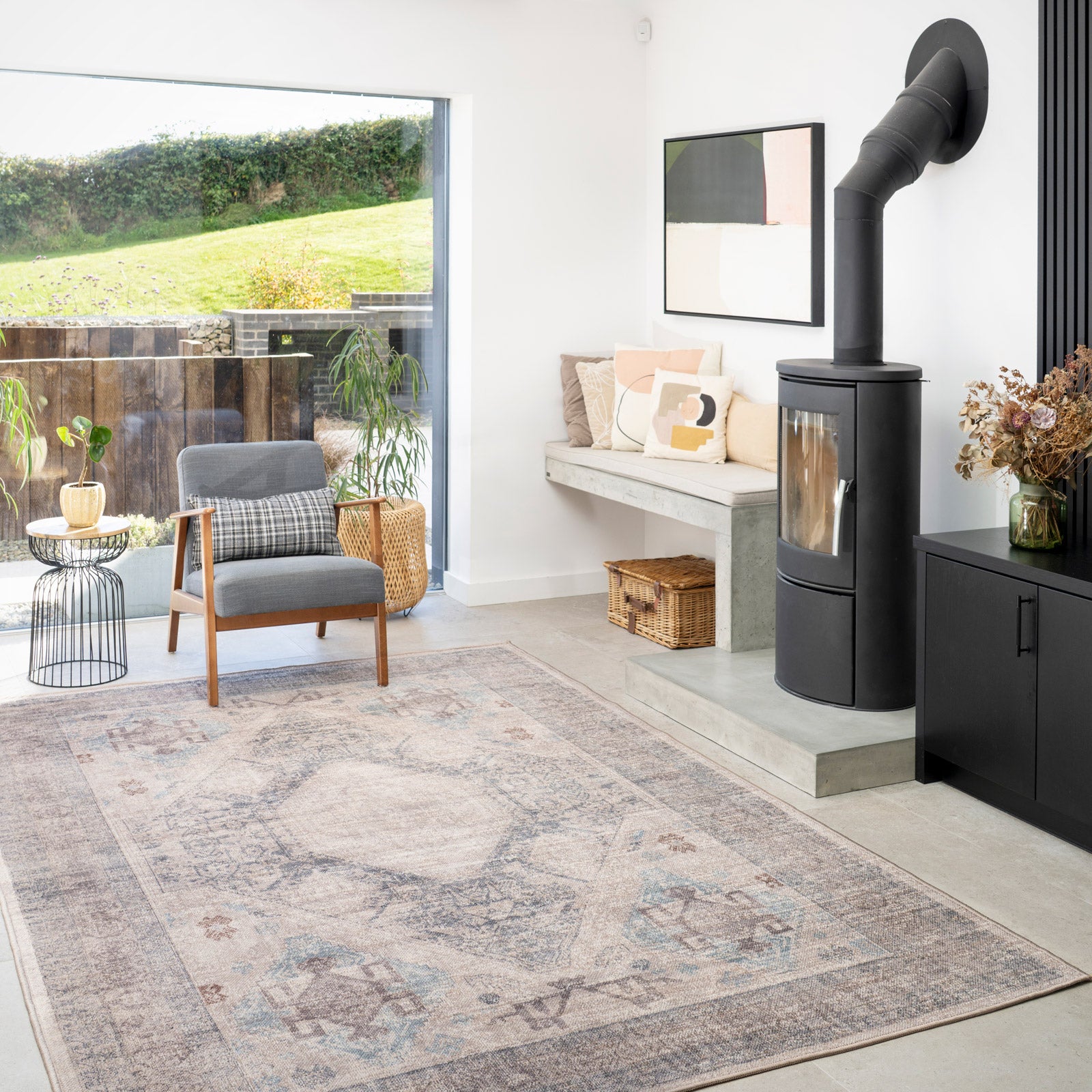 Washable Greige Blue Jute Style Rug - Ruah