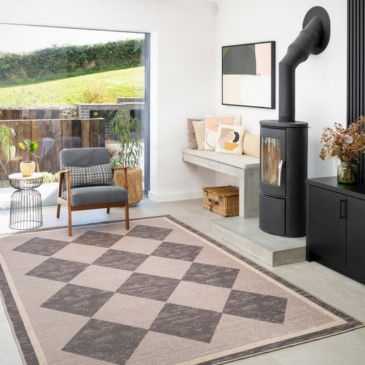 Washable Brown Harlequin Jute Style Rug - Suki