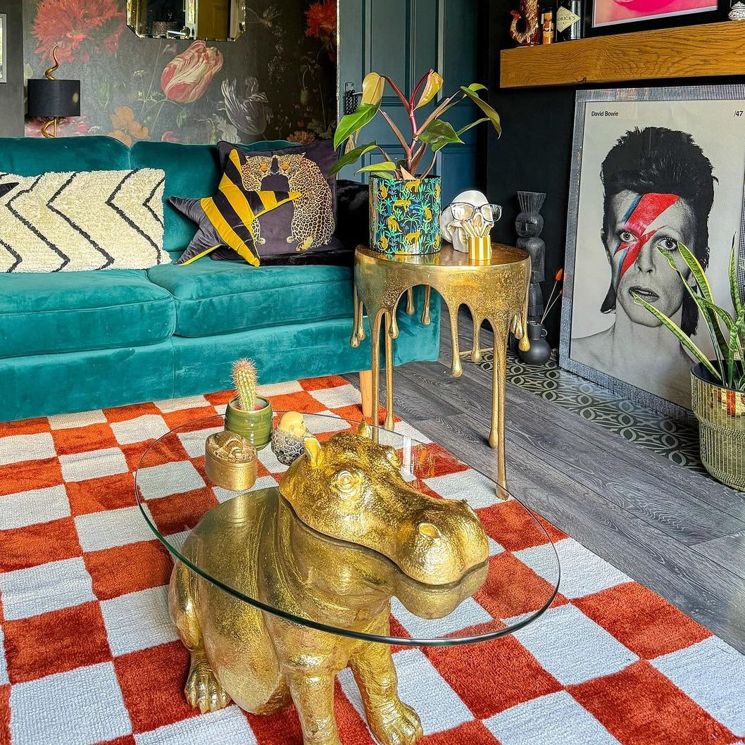 Burnt Orange Retro Checkerboard Rug - Maze Rust