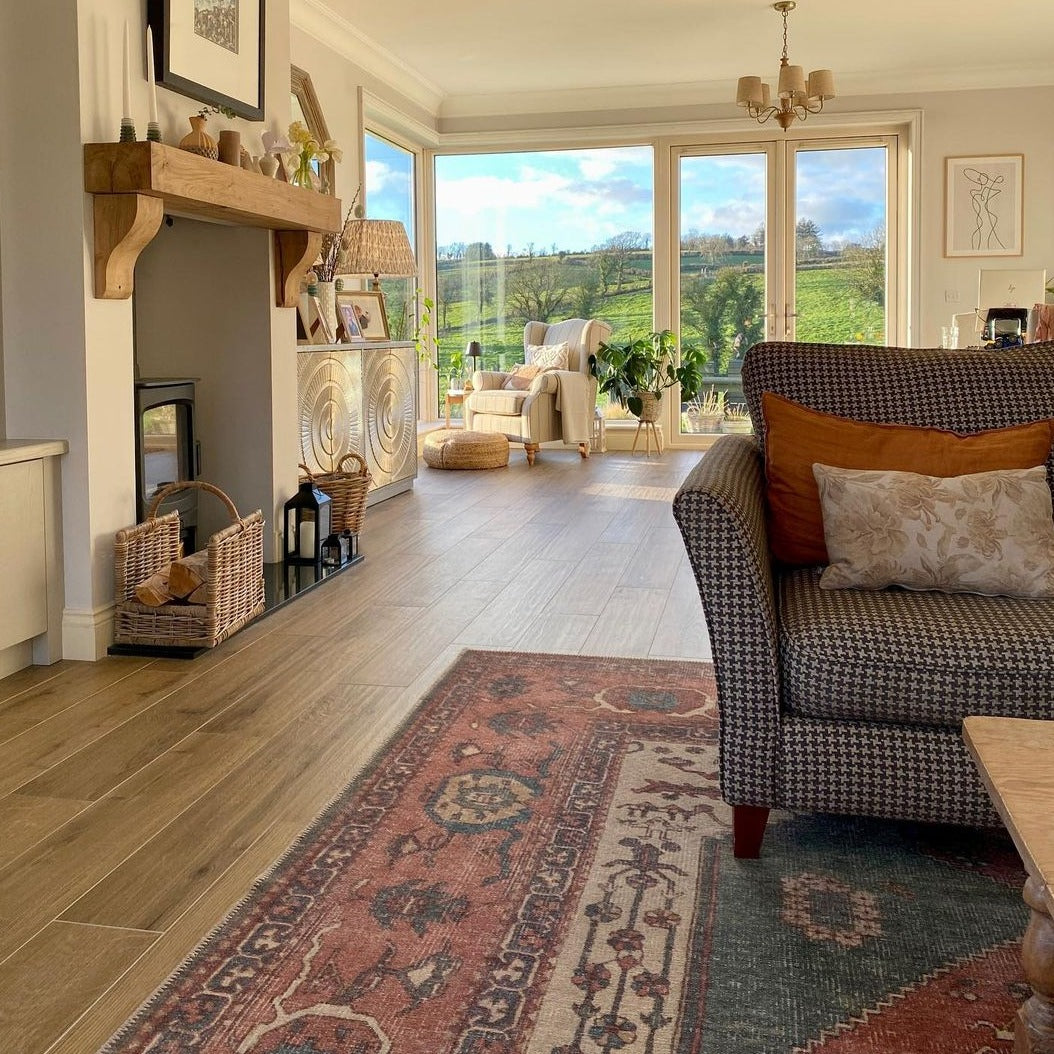 Flatwoven Washable Distressed Terracotta Green Boho Rug - Faro