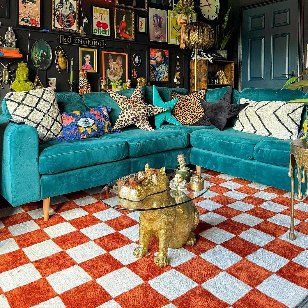 Burnt Orange Retro Checkerboard Rug - Maze Rust