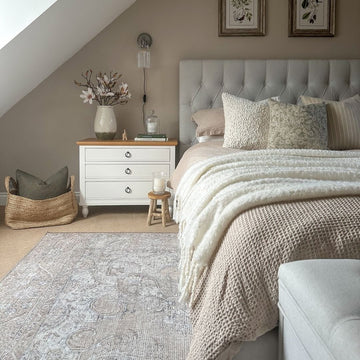 Flatwoven Washable Traditional Distressed Beige Rug - Zoe