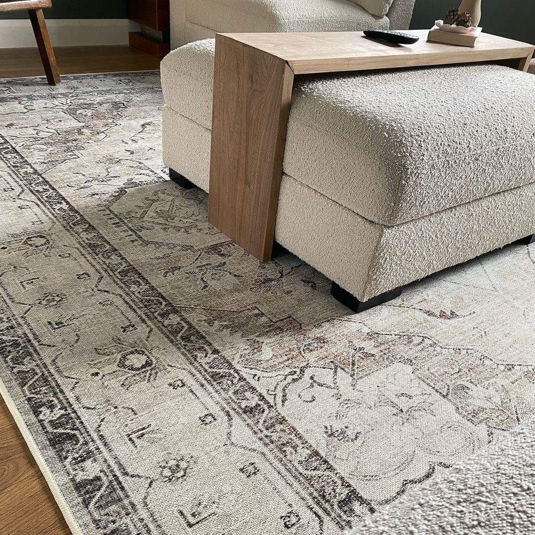 Flatwoven Washable Vintage Ivory Area Rug - Margot | Living Room Rugs ...