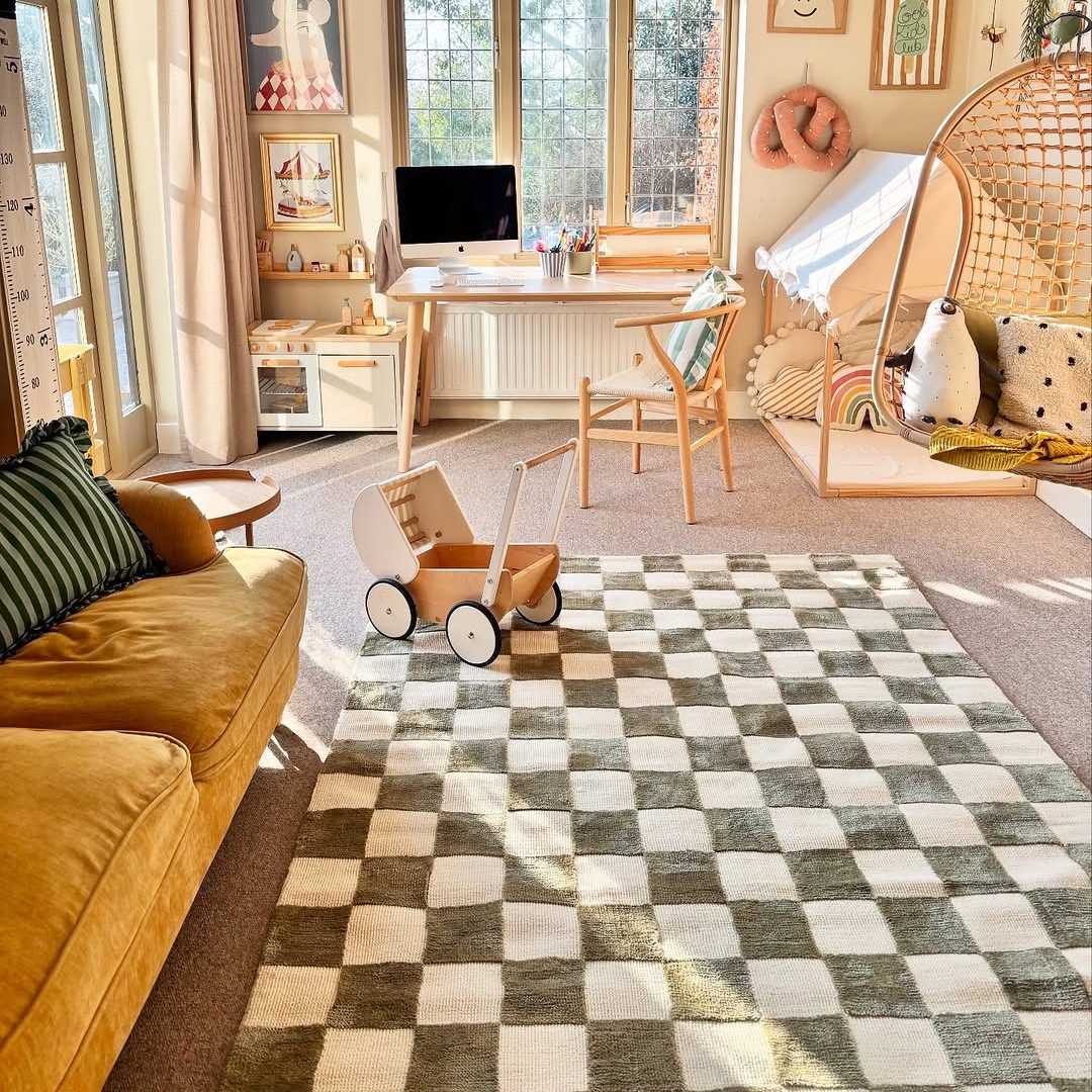 Checkerboard Rug Game Green Retro Checkerboard Rug - Maze | Living Room Rugs | Kukoon Rugs Online