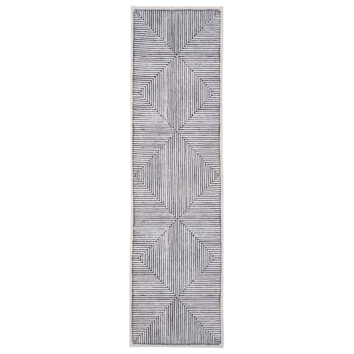 Soft Washable Black Geometric Runner - Maverick
