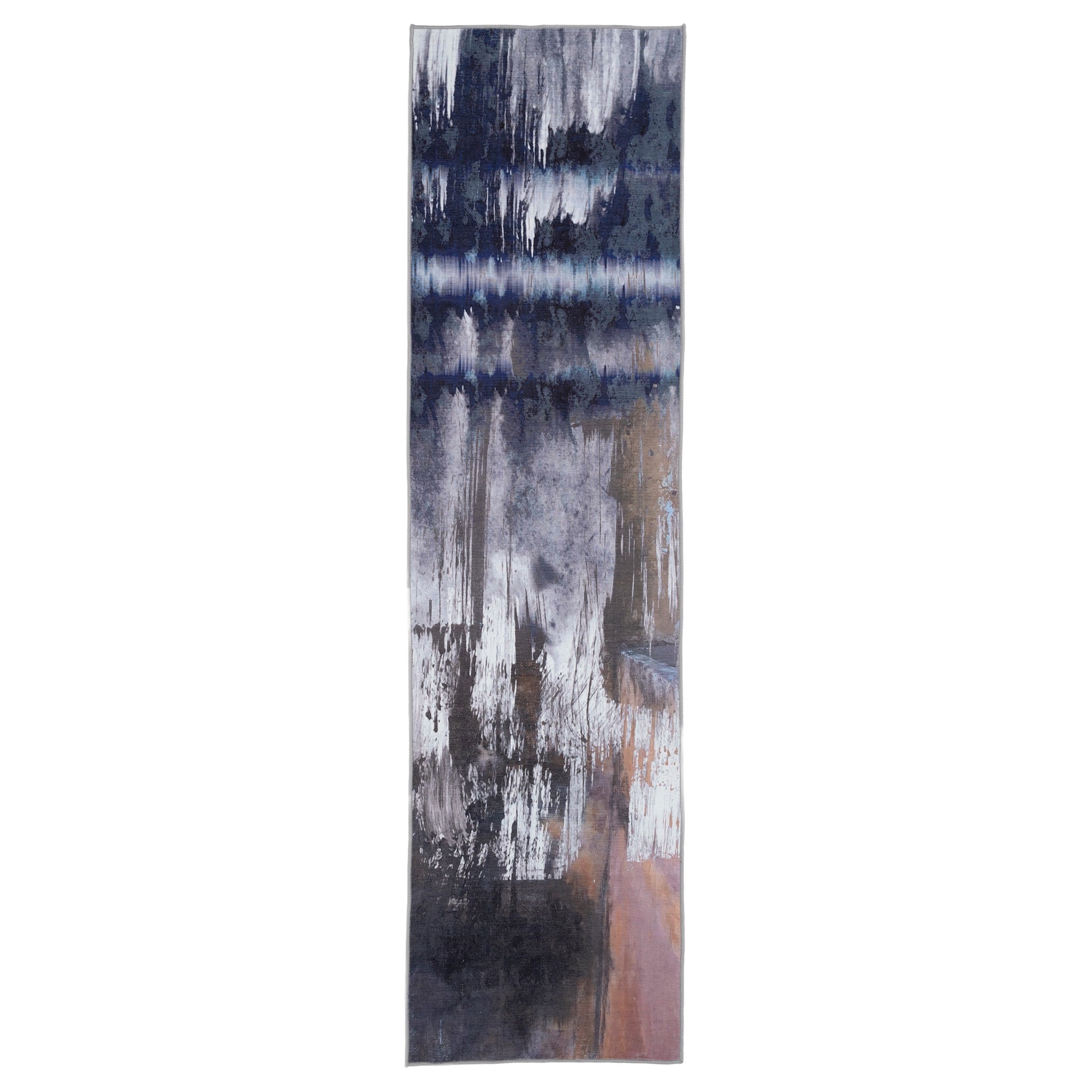 Soft Washable Blue Abstract Runner - Stormie