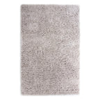 A rectangular shag area rug in a light gray and white mottled color, shown flat against a white background.