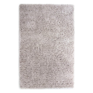 A rectangular shag area rug in a light gray and white mottled color, shown flat against a white background.