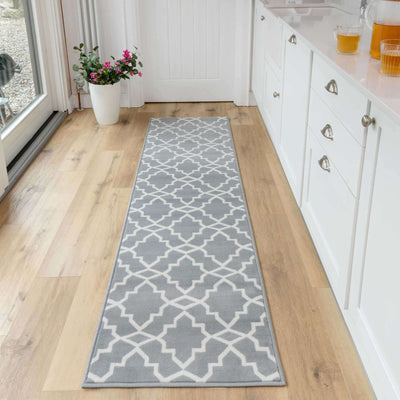 Grey Trellis Hallway Runner Rug