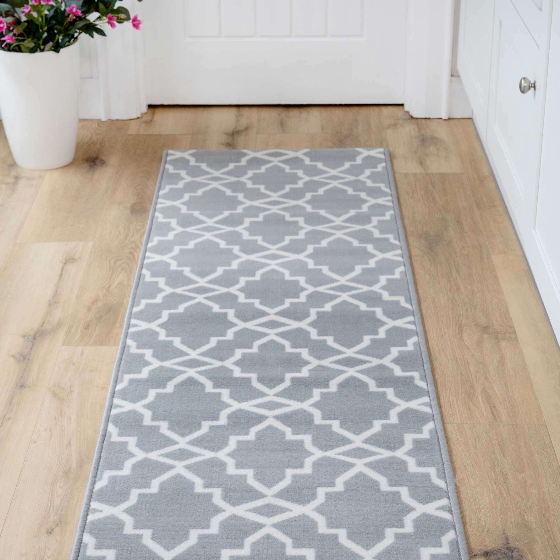 Grey Trellis Hallway Runner Rug