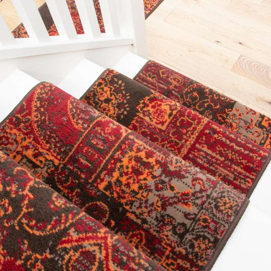 Red Patchwork Stair Carpet Runner - Cut to Measure