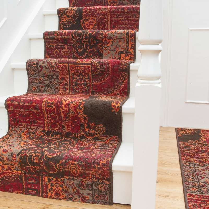 Red Patchwork Stair Carpet Runner - Cut to Measure