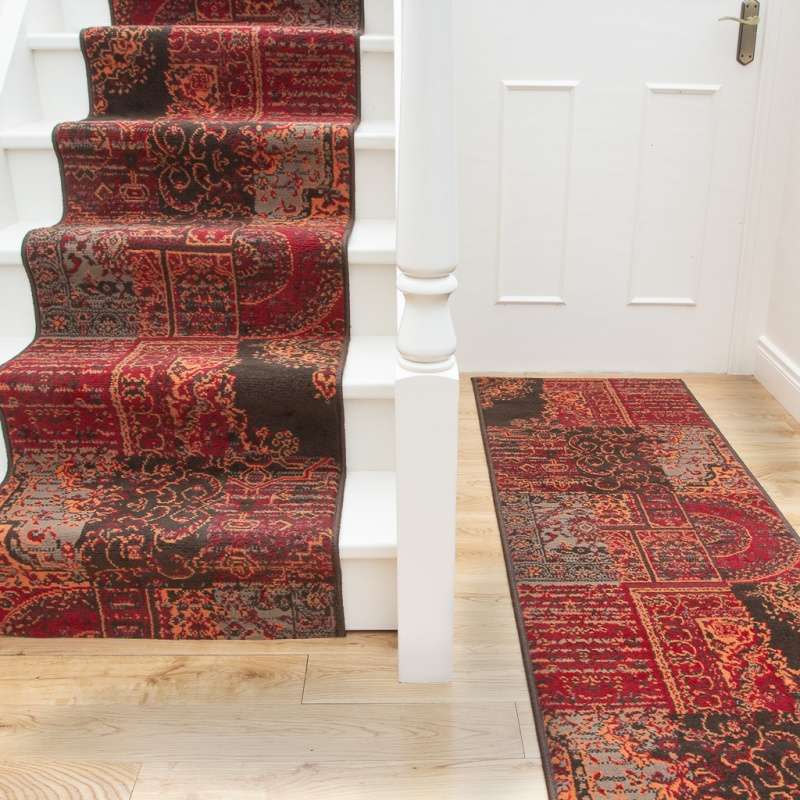 Red Patchwork Stair Carpet Runner - Cut to Measure