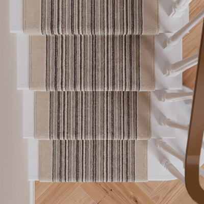 Cream Beige Stripey Stair Carpet Runner - Cut to Measure