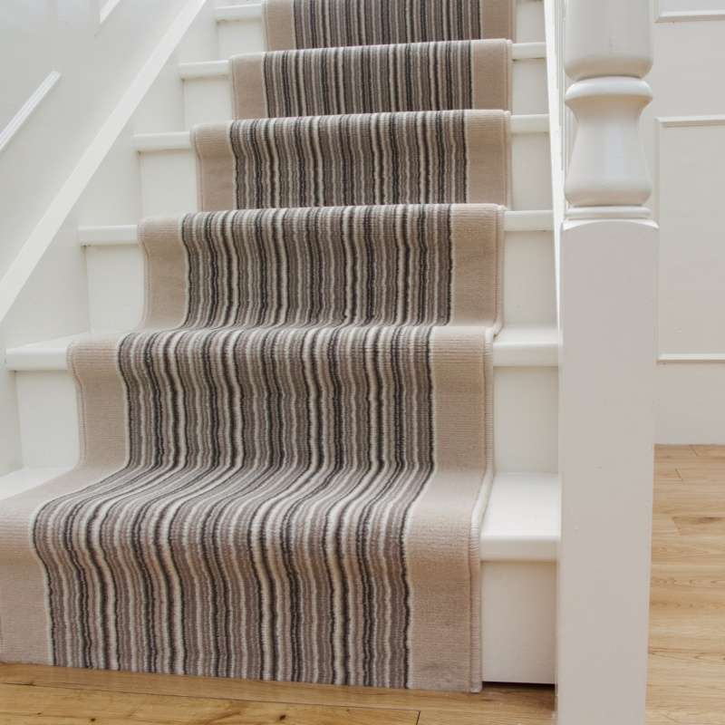 Cream Beige Stripey Stair Carpet Runner - Cut to Measure
