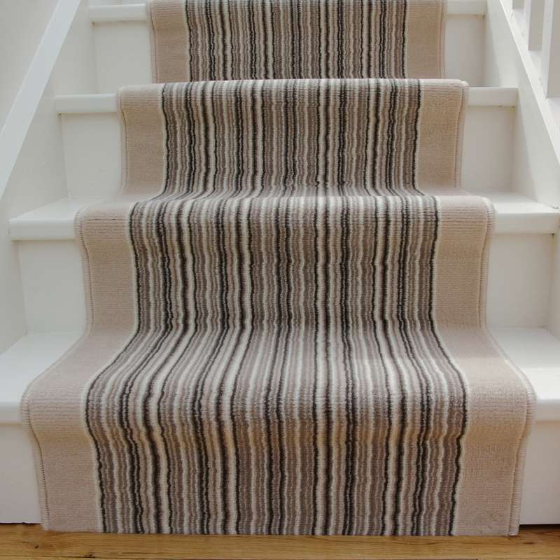 Cream Beige Stripey Stair Carpet Runner - Cut to Measure