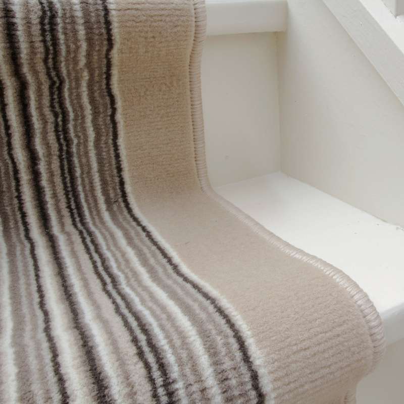 Cream Beige Stripey Stair Carpet Runner - Cut to Measure