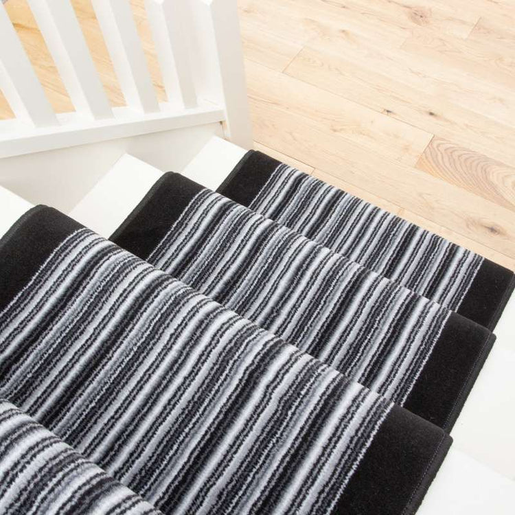 Black White Stripey Stair Carpet Runner - Cut to Measure