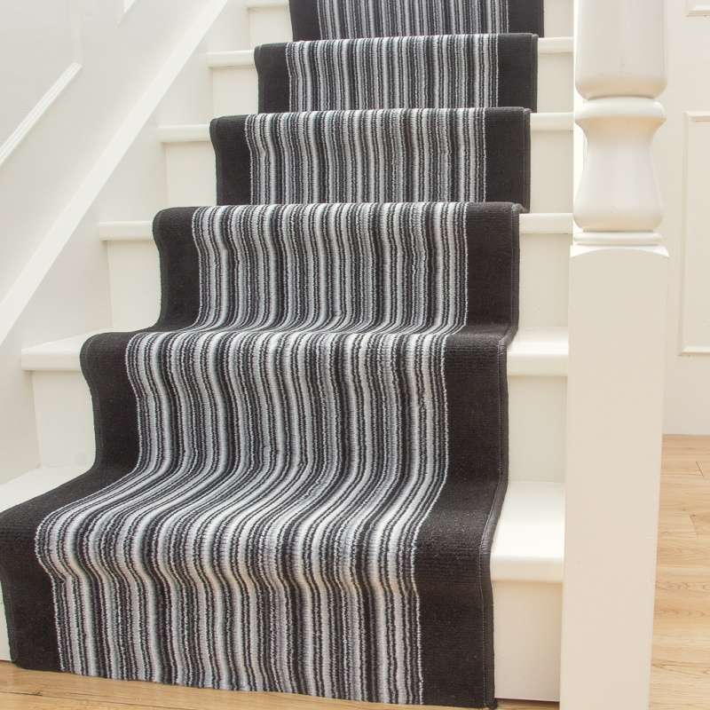 Black White Stripey Stair Carpet Runner - Cut to Measure