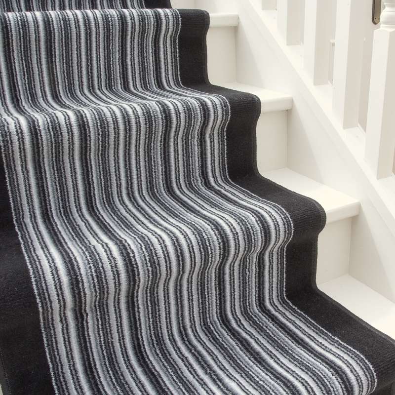 Black White Stripey Stair Carpet Runner - Cut to Measure
