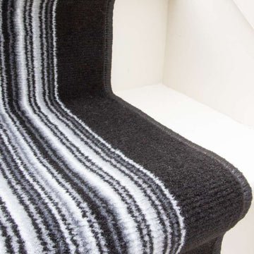 Black White Stripey Stair Carpet Runner - Cut to Measure