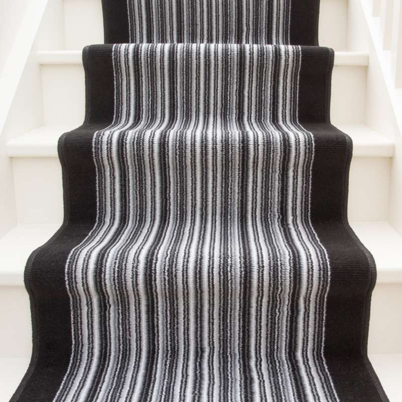 Black White Stripey Stair Carpet Runner Cut to Measure Stair Runner