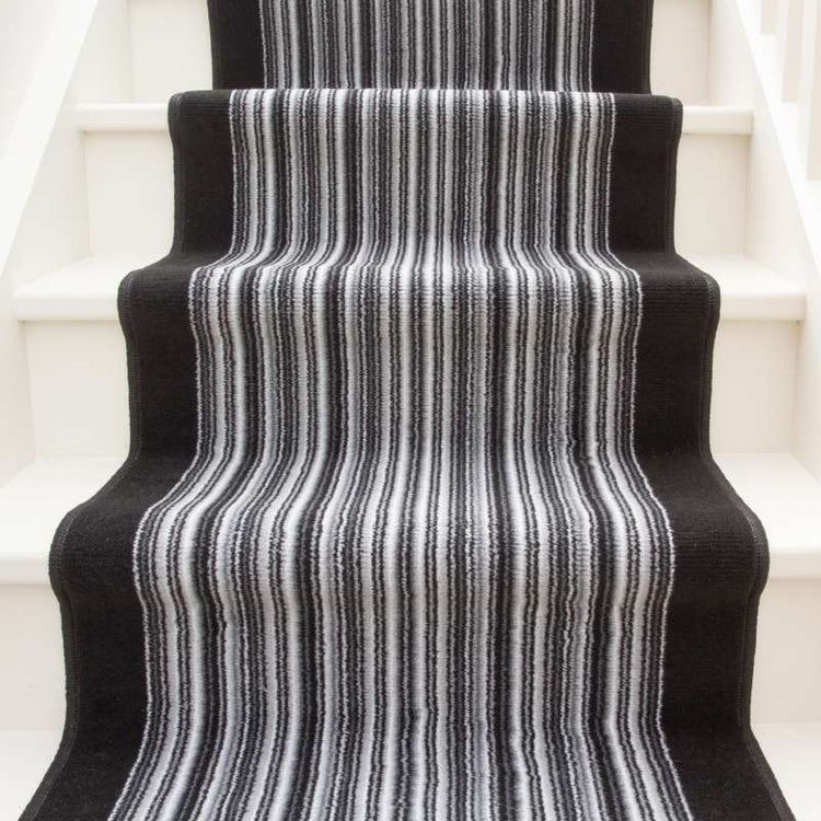 Black White Stripey Stair Carpet Runner - Cut to Measure