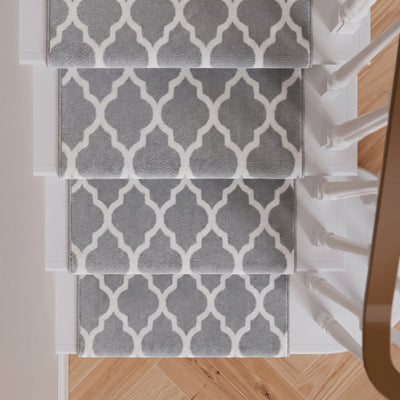 Modern Grey Trellis Stair Carpet Runner - Cut to Measure