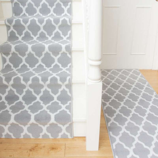 Modern Grey Trellis Stair Carpet Runner - Cut to Measure
