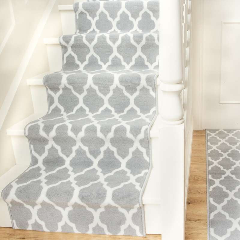 Modern Grey Trellis Stair Carpet Runner - Cut to Measure