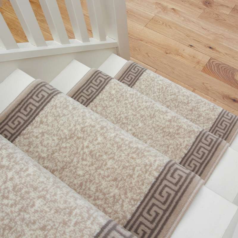 Cream Bordered Stair Carpet Runner - Cut to Measure